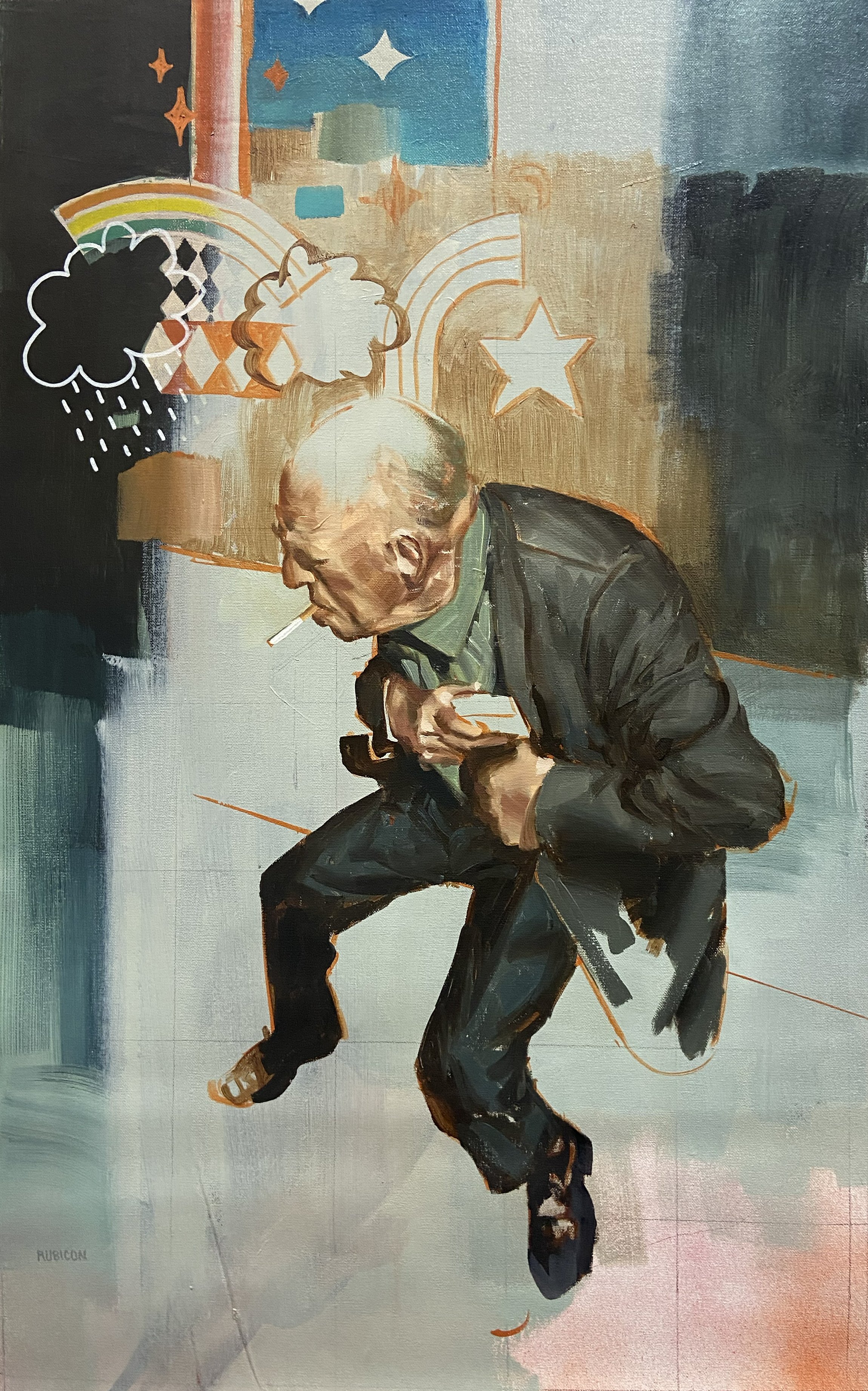   END OF THE RAINBOW   mixed media on canvas, 73×45cm, 2024, contact the artist for details 