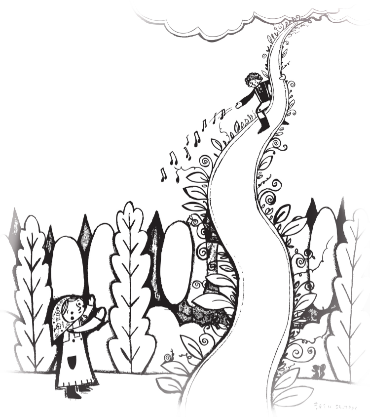 Erin's original drawing of Down the Beanstalk.
