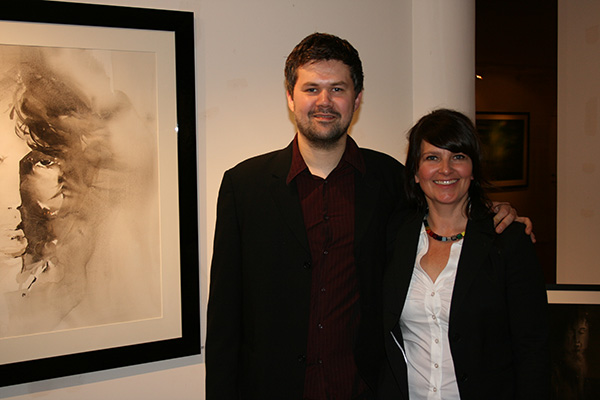 Hilde with her cousin Stein Medby who played classical guitar at the opening. It could not have been any better!