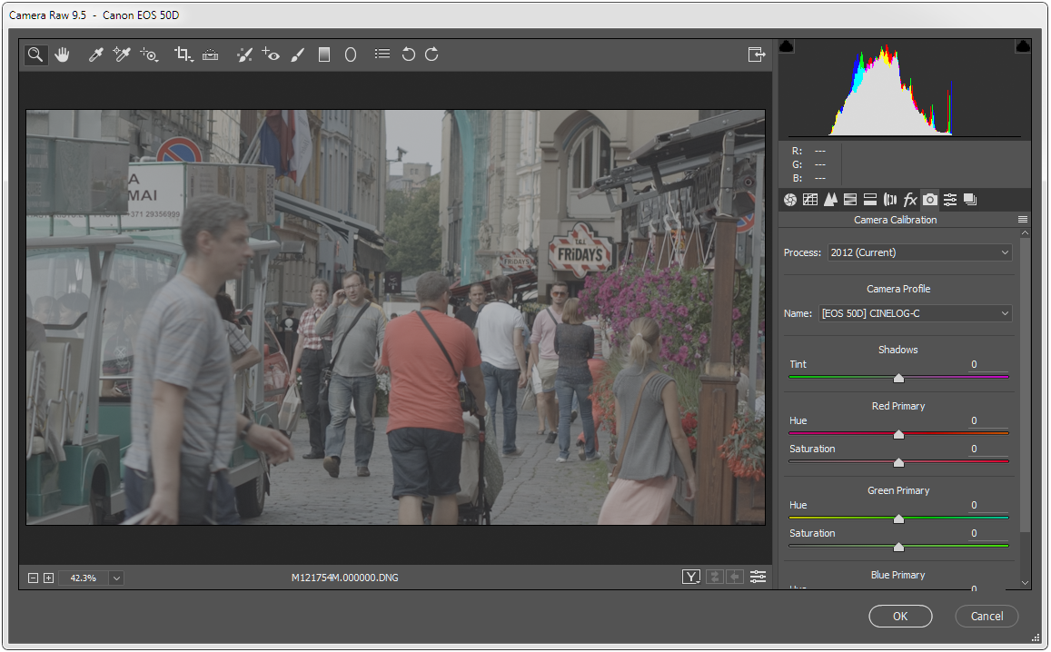 Select the Cinelog-C profile. You can also view the image in Rec709 using the Cinelog Rec709 profile to help with white balancing.