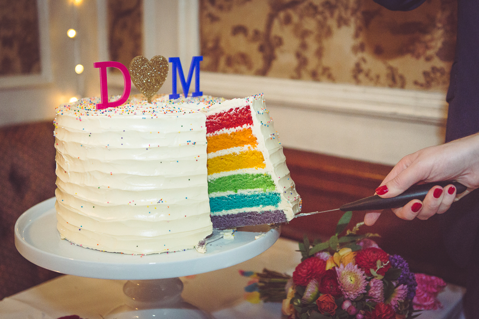Rainbow wedding cake by Blossom and Crumb