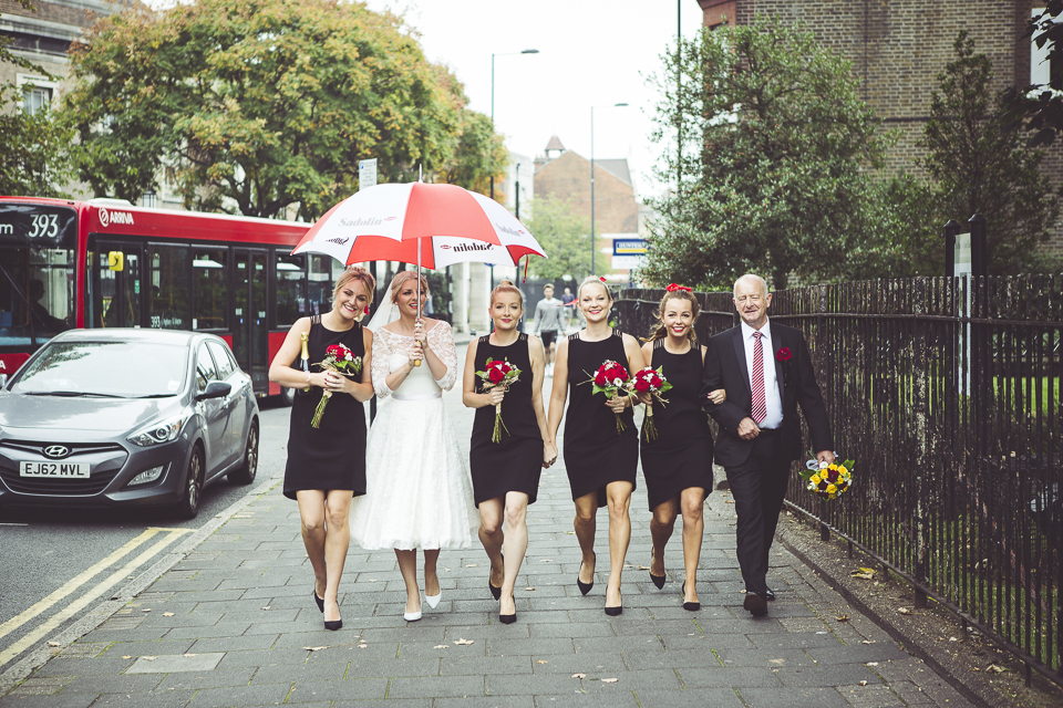 Bridesmaids dressed in black