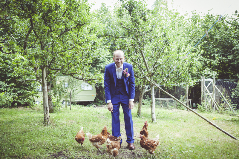 Groom with chickens