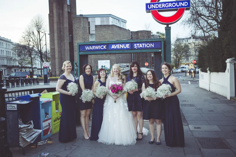 Wedding photos outside Warwick Avenue tube station