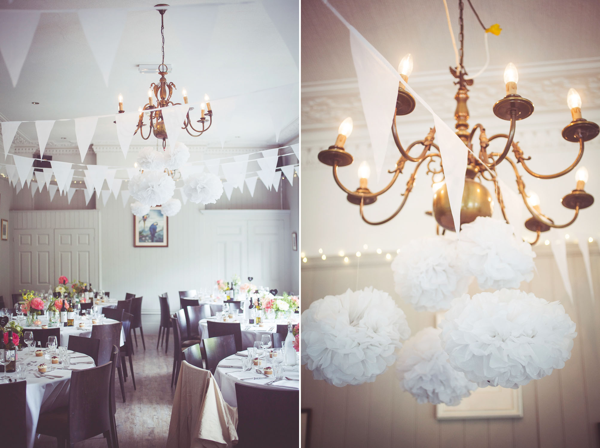 pompoms and bunting decorate the West Room