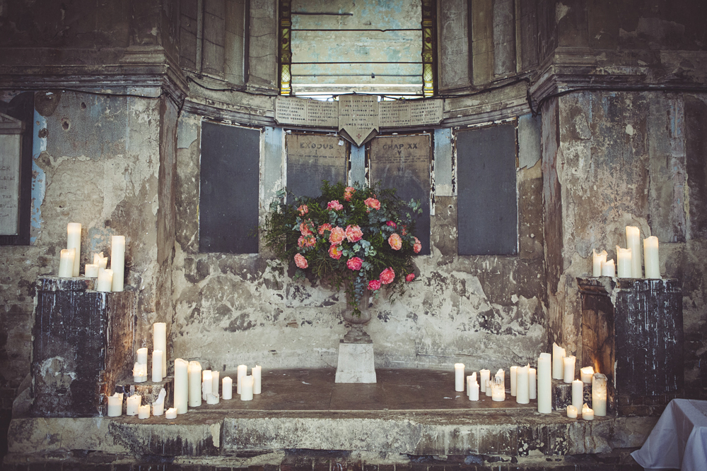 Flowers and candles decorate the Asylum Chapel
