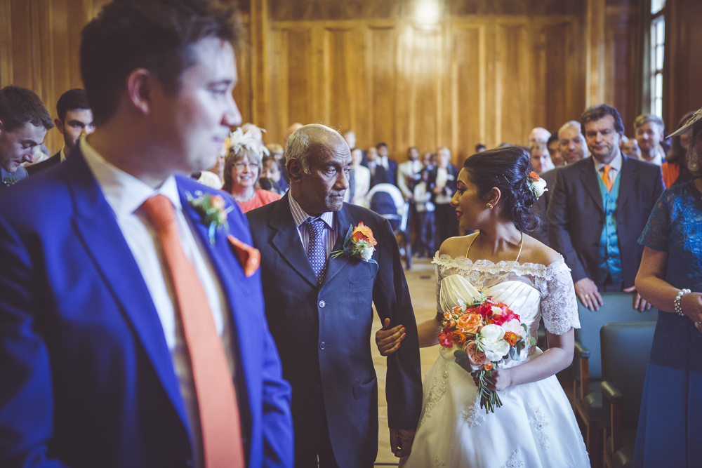 Bride and groom in Hackney Town Hall wedding chamber