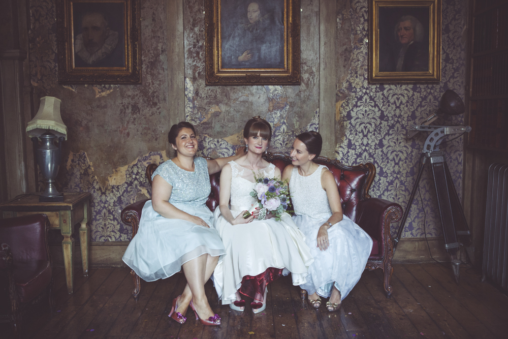portrait of bride with bridesmaids