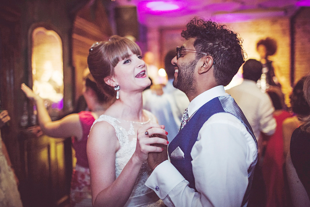 Bride and groom dancing