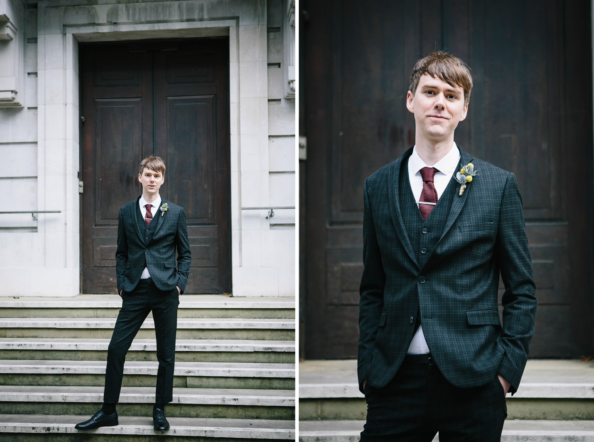 Portraits of Peter outside Hackney Town Hall