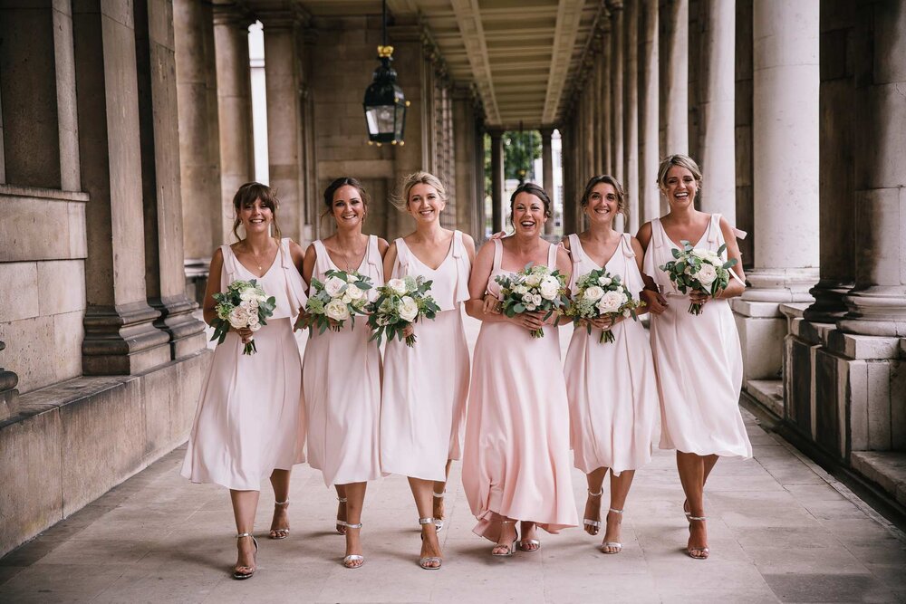 bride with bridesmaids at The Old Naval College wedding