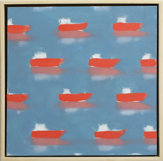 ships blue and orange. oil on wood. 12x12" sold