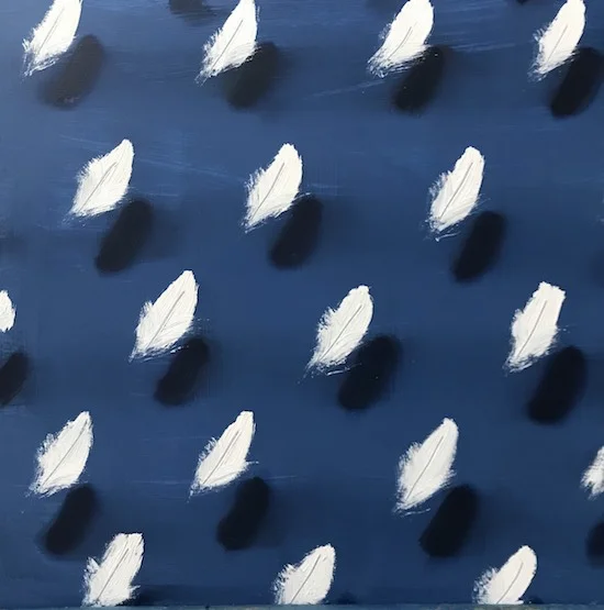 feathers on blue. oil on wood. 12x12" sold