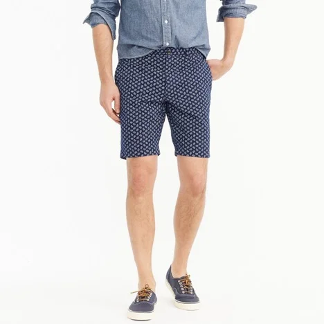 9" stretch cotton paisley print short $69.50