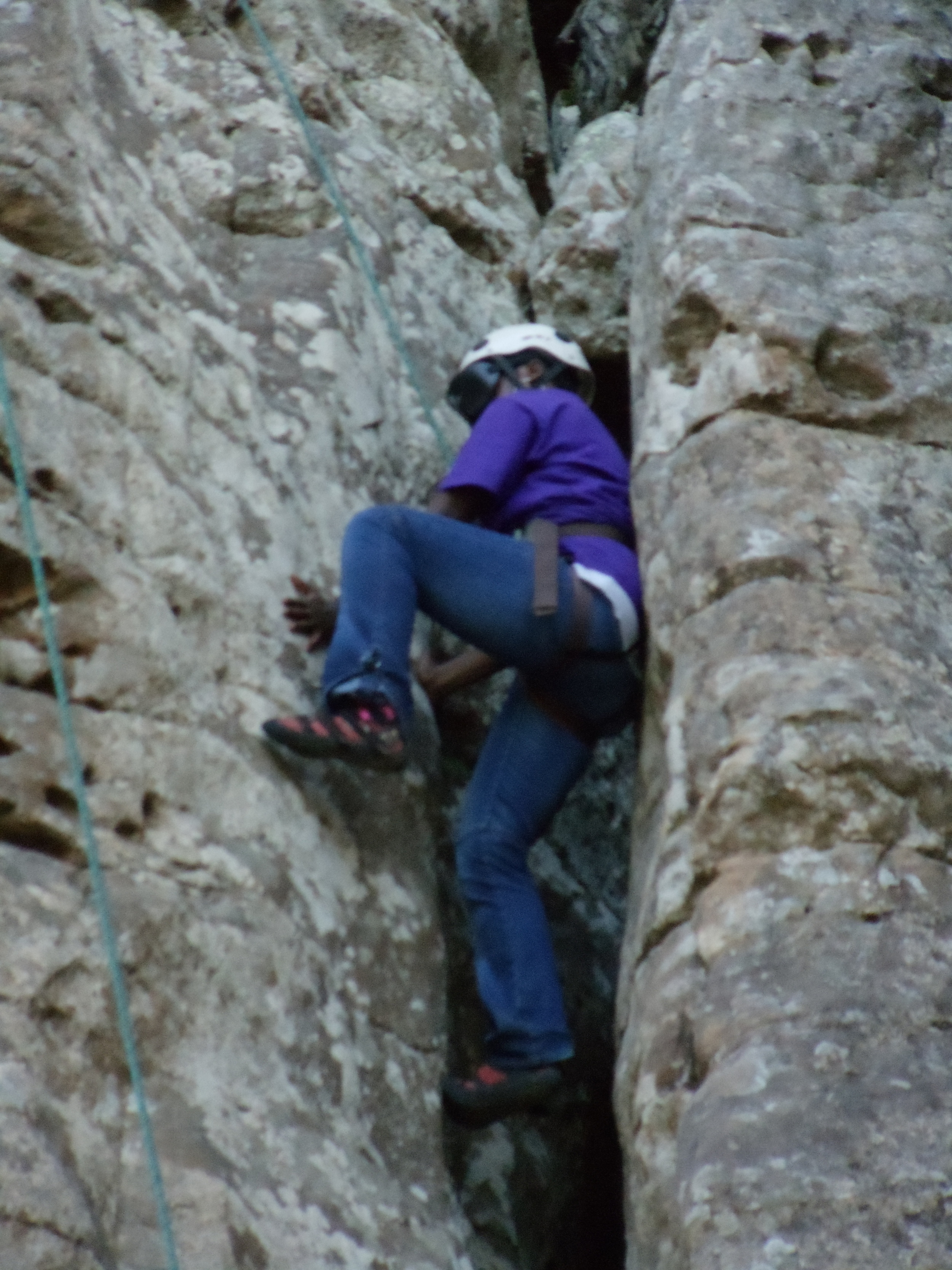 A close up of the "chimney" climb at HCR.