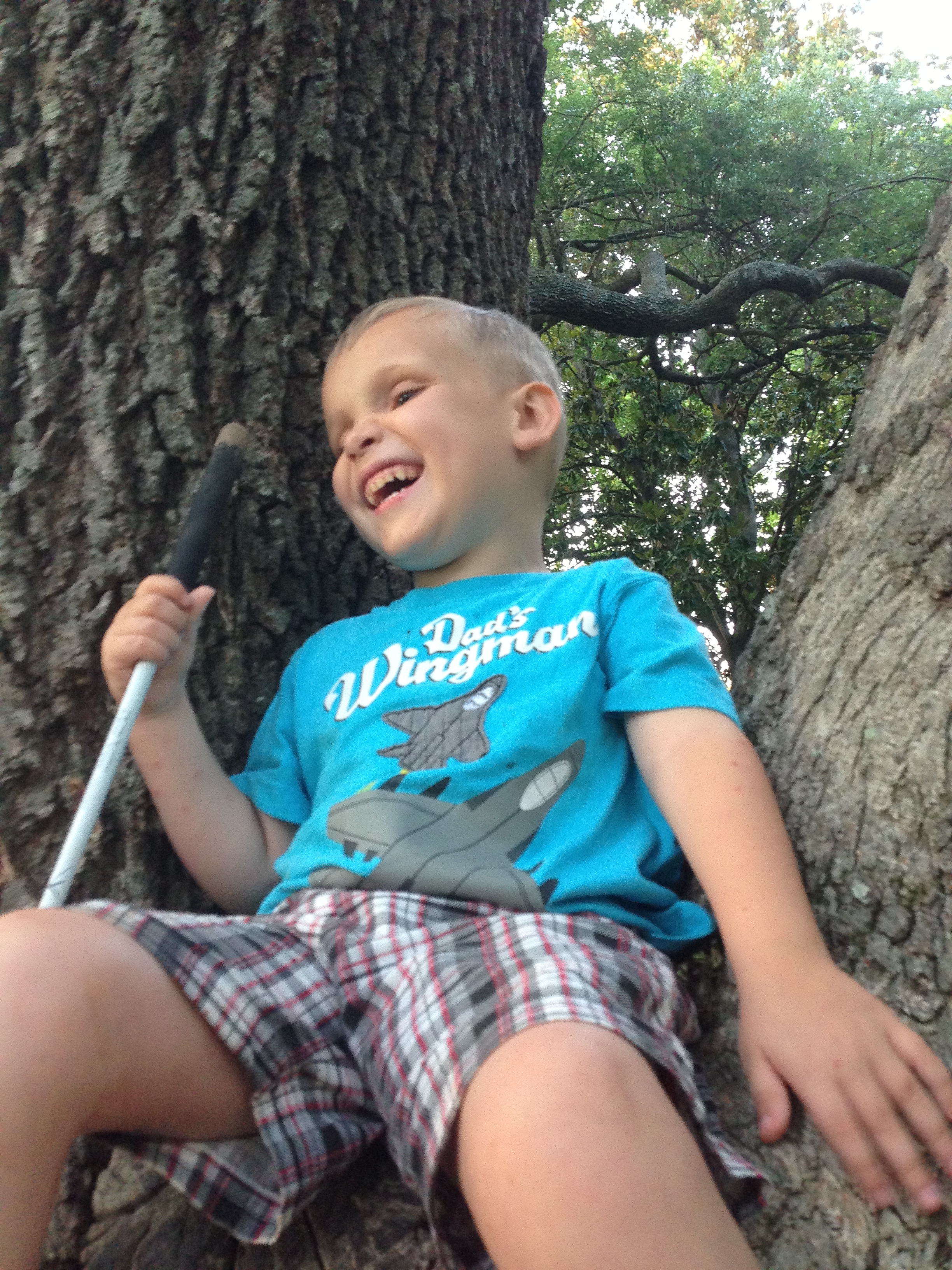 Isaiah's first time sitting in a tree!
