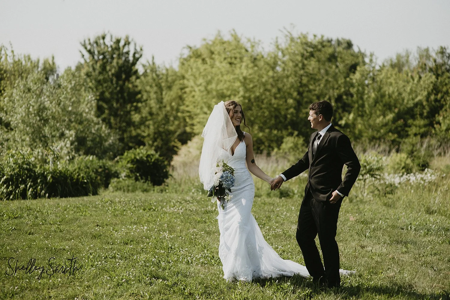 Bride and groom together at Windecker Woods venue