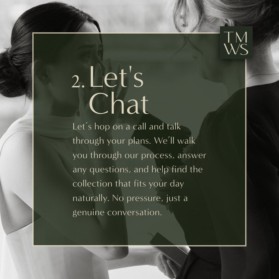photo of a bride crying and her mother comforting her behind a graphic explaining their experience talking with us