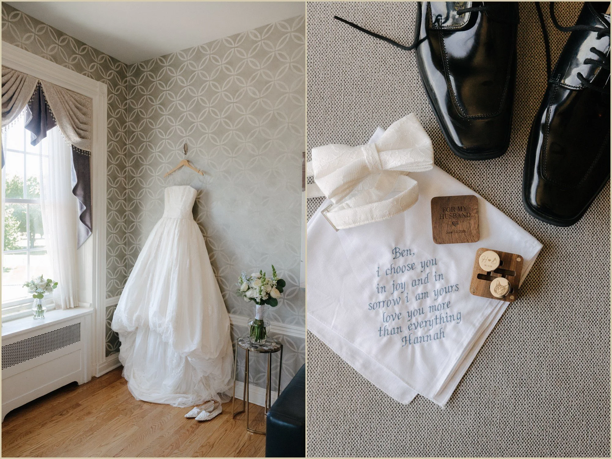 bridal dress and groom details 