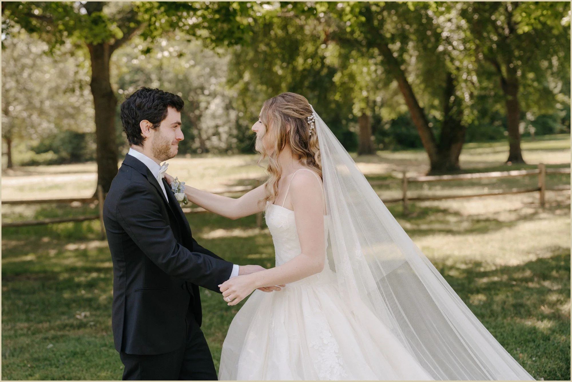 bride and groom first look groom emotional
