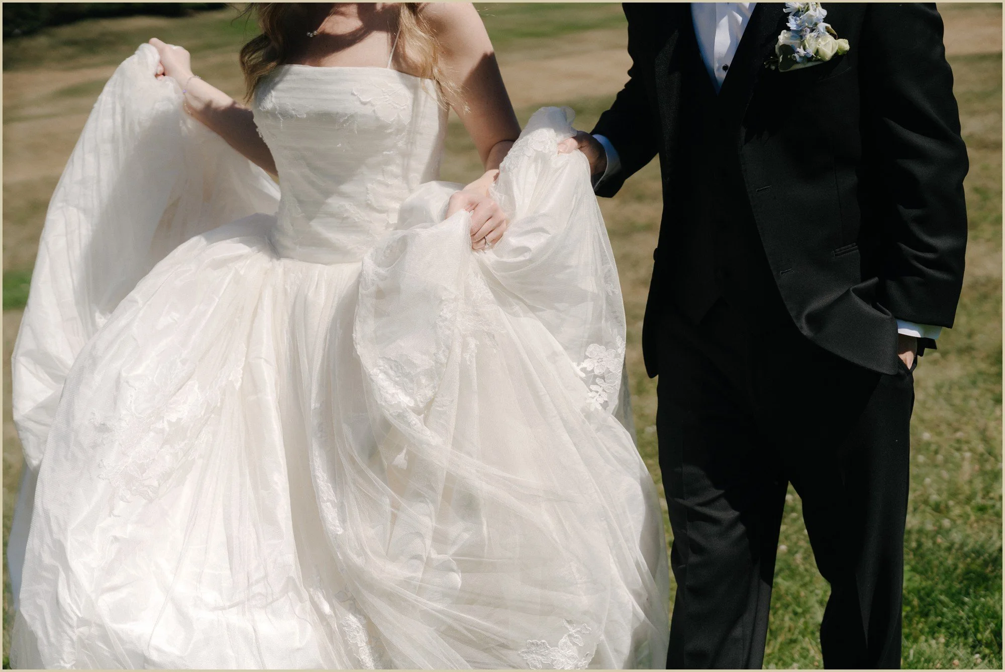 ben helping hannah with her wedding dress