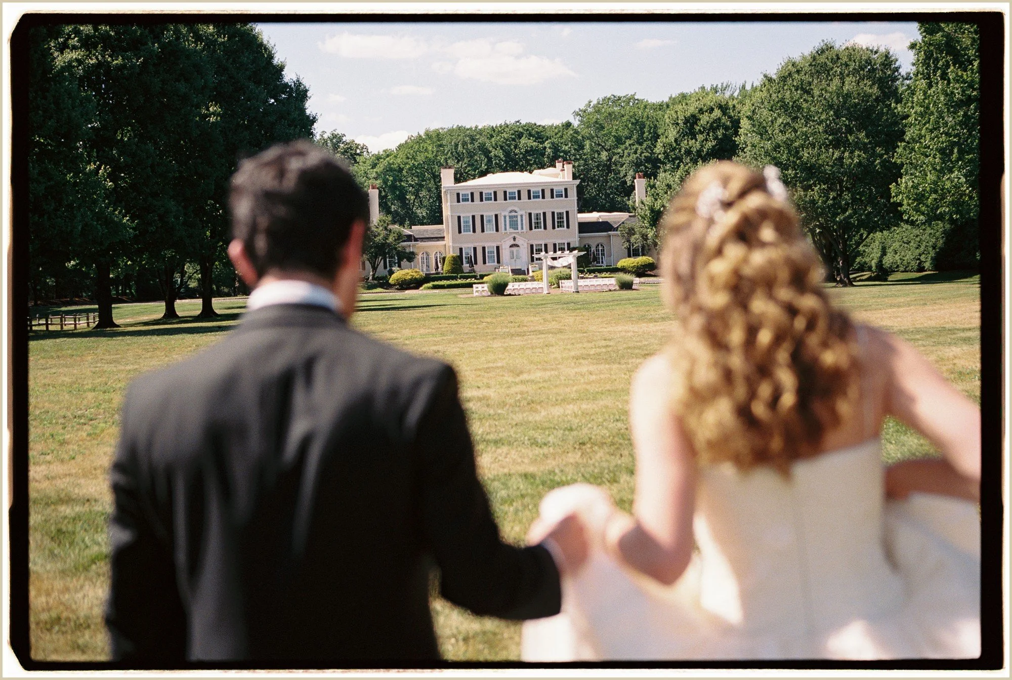 wedding film photo of bride and groom portrait