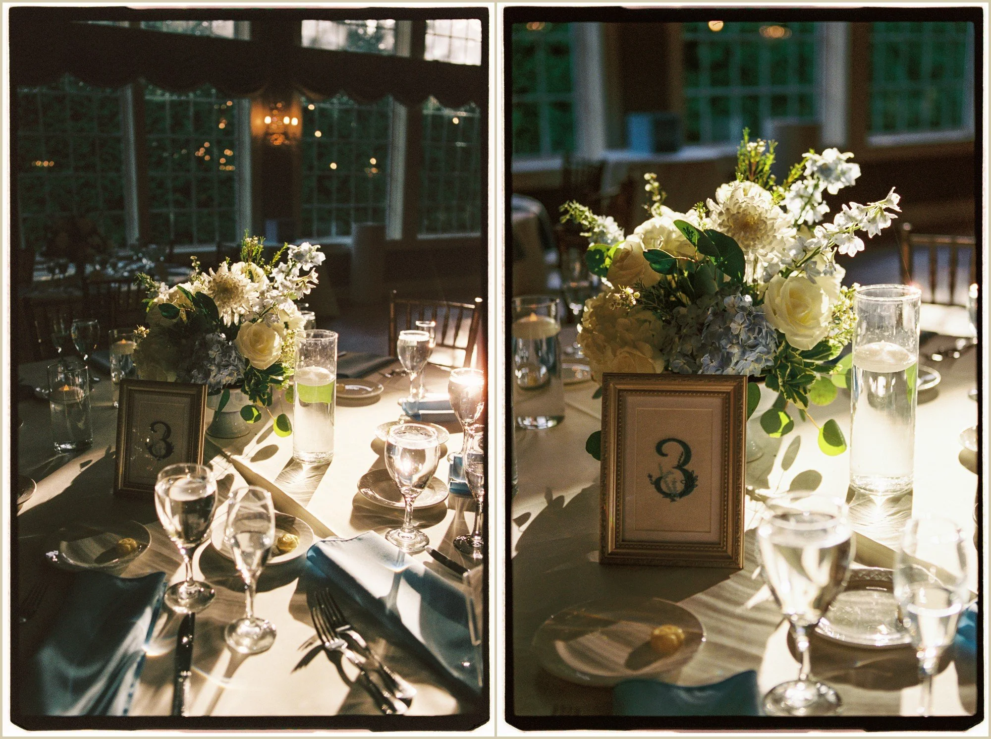 film wedding photography reception table decor and flowers