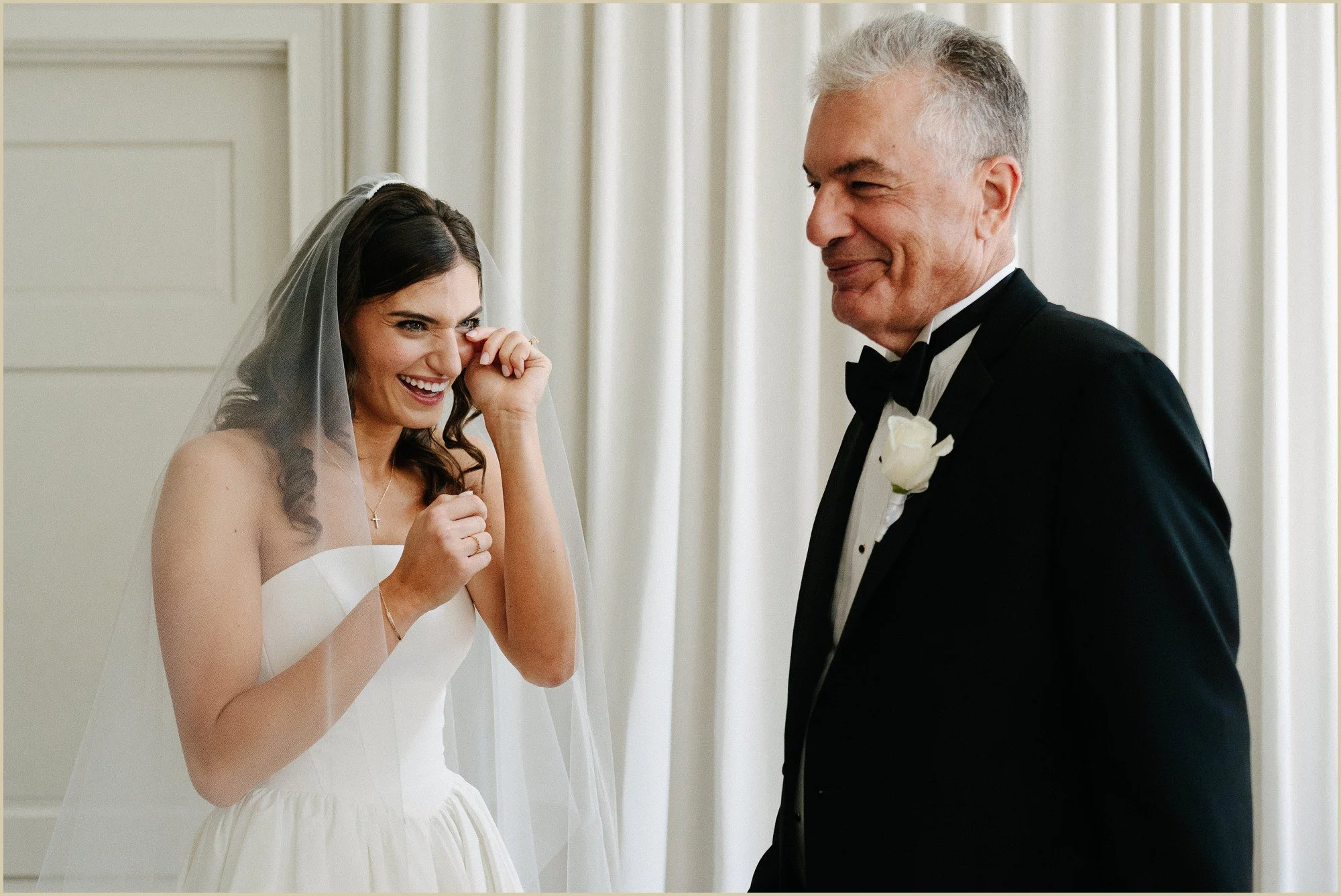 emotional bride after seeing father on wedding day