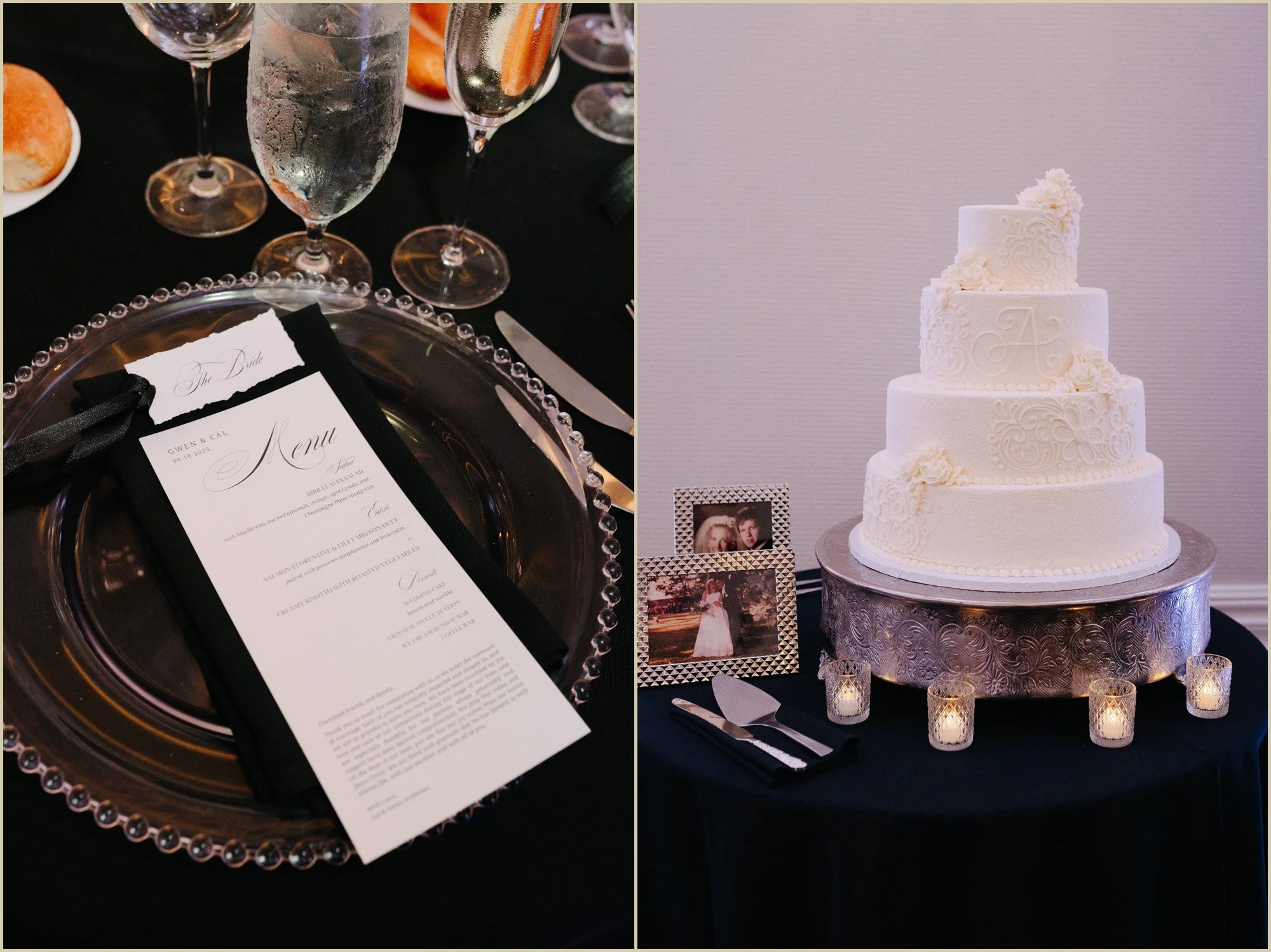 black and white wedding details