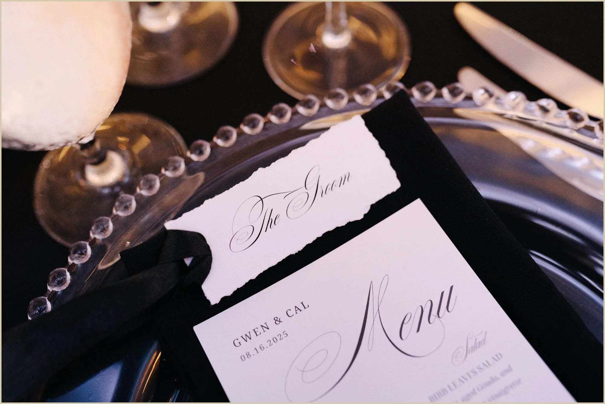 elegant classy wedding menu black and white theme
