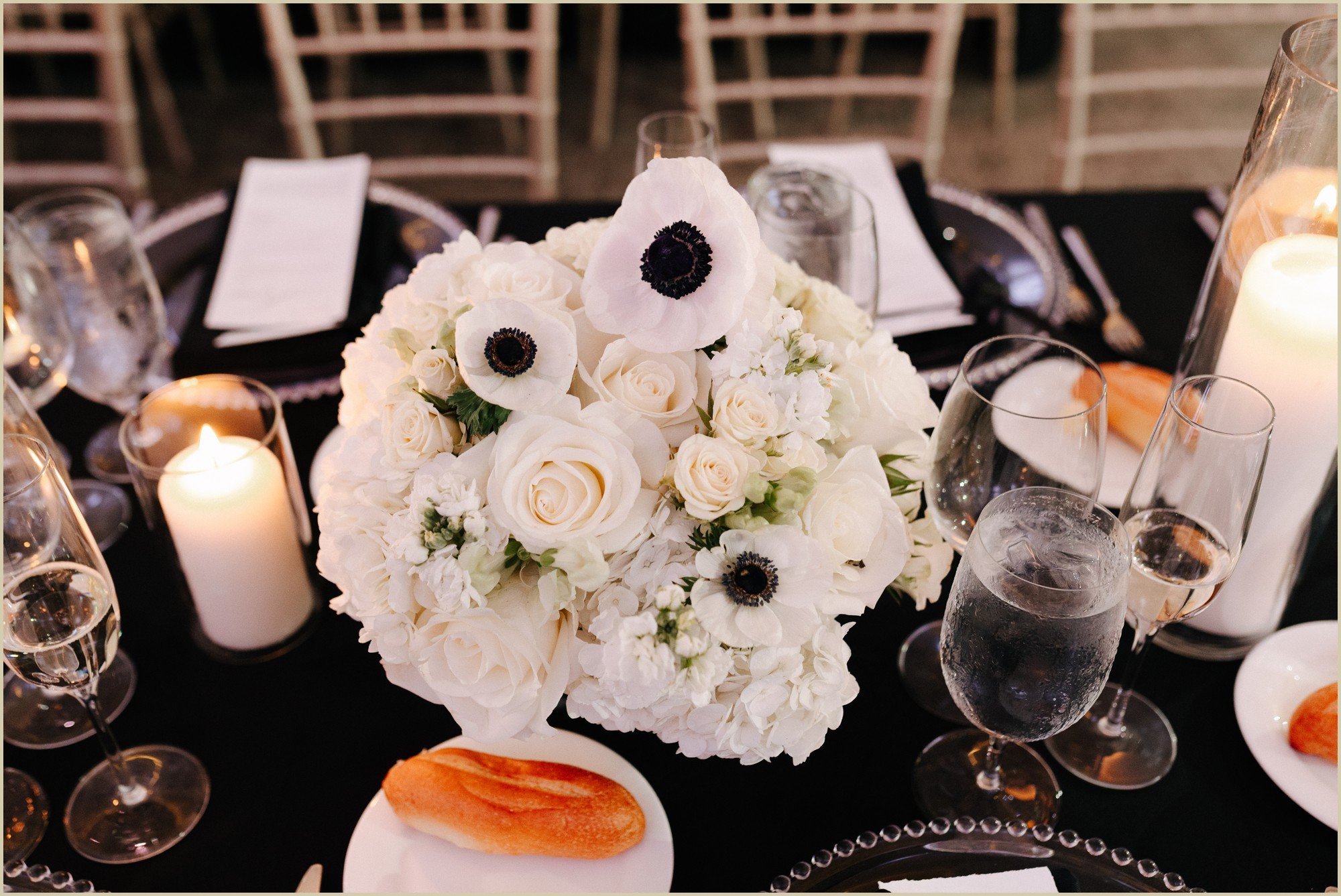 black and white wedding florals