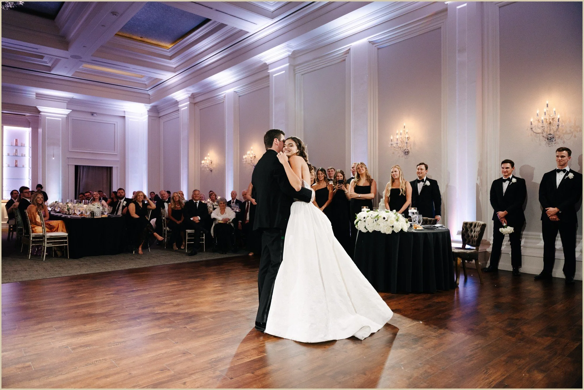 wide photo of first dance at wedding