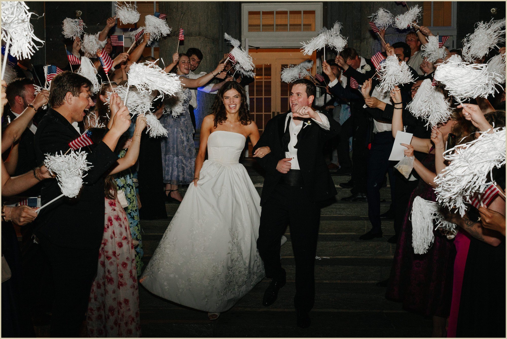 white streamer send off at the end of the wedding night