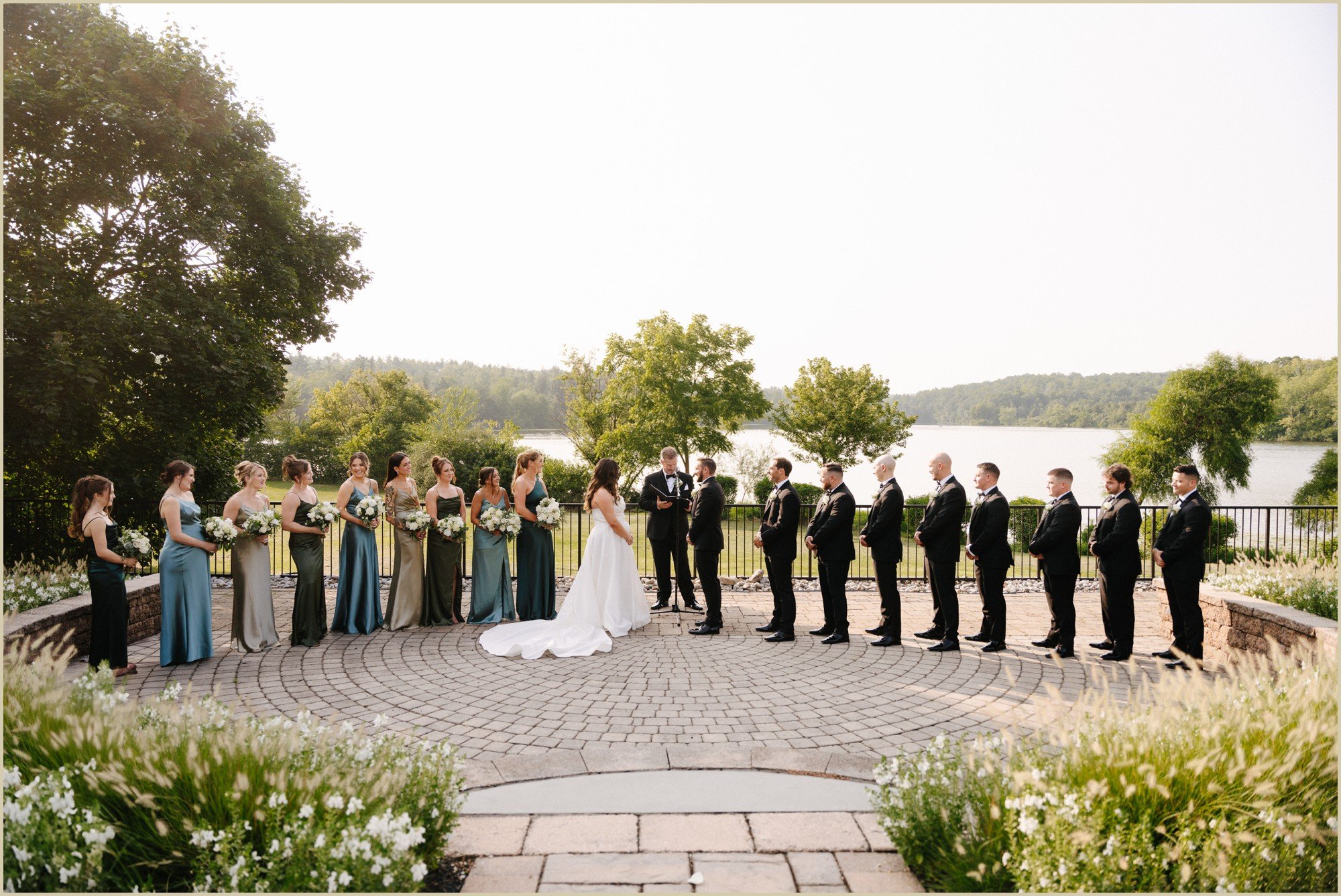 wedding ceremony with large wedding party