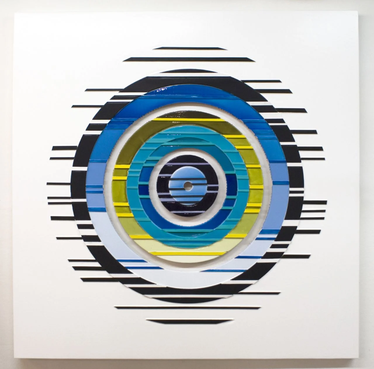 'Supersymmetry II, Poured acrylic paint and wood on panel, 60 x 60 in, 2012