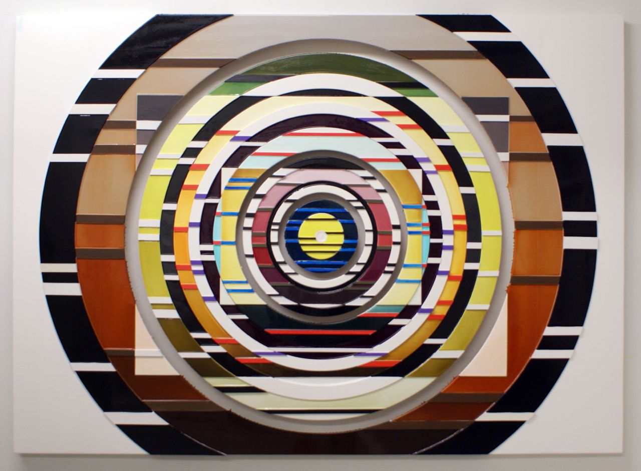 'Provision Revision' Poured acrylic paint and wood on panel and the wall, 60 x 85 in, 2012