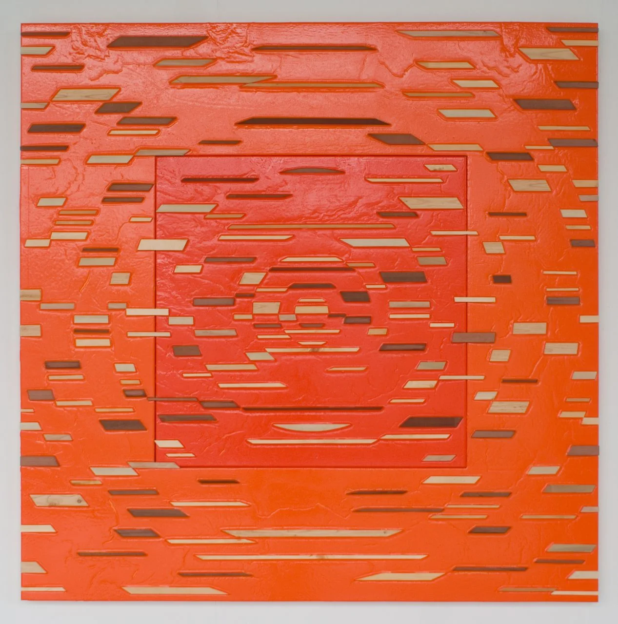 'Urban Fervor' Poured acrylic paint and wood on panel, 60 x 60 in, 2011