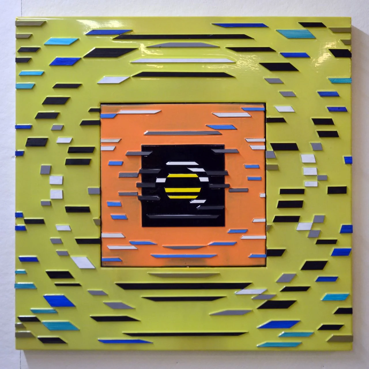 'Disco Bretheren' Poured acrylic paint and wood on panel, 36 x 36 in, 2011