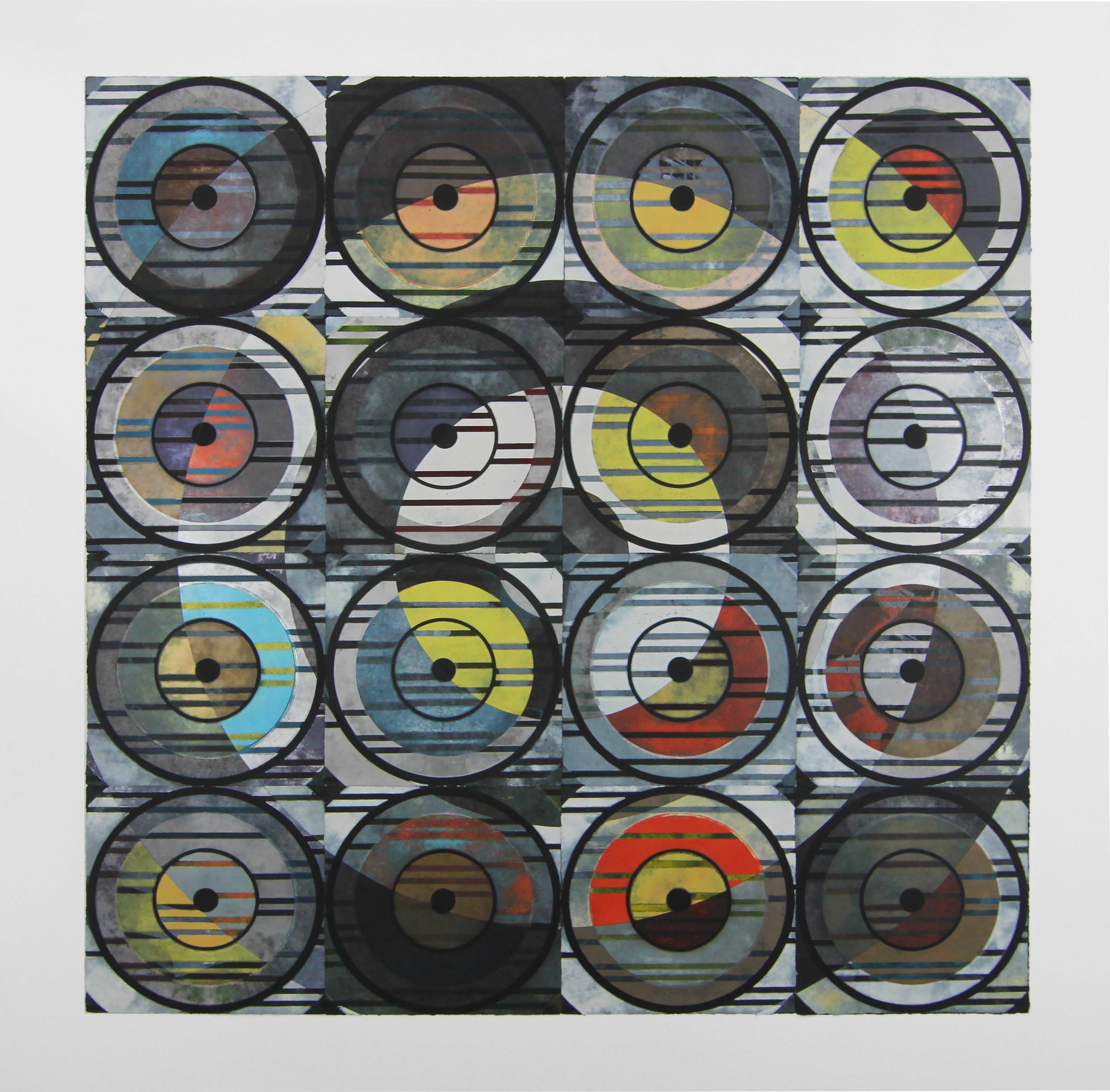  'untitled'&nbsp; woodcut mono prints collaged and mounted to panel, 68 x 68 inches, 2014 