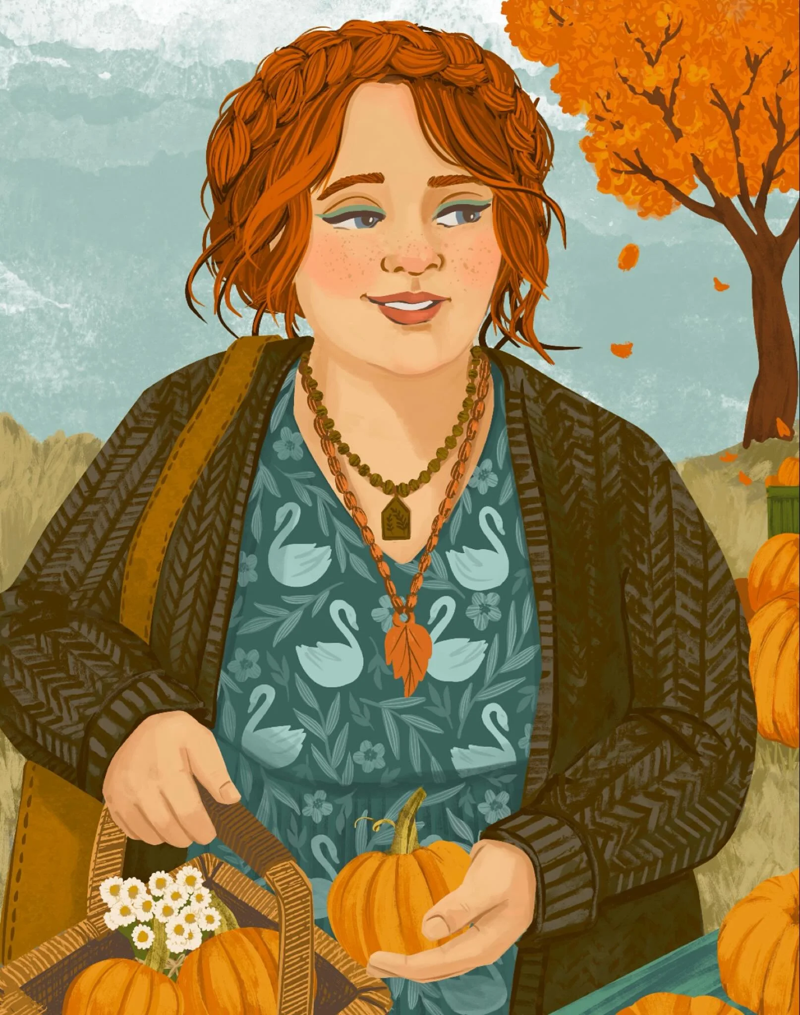 I am an October girl. Fill my days with pumpkins, falling leaves, soft sweaters and all the cozy vibes. I drew this from one of the #facetober prompts from @charlyclements: pattern, swan & eyeshadow. I’m picking one prpmt a week to illustra