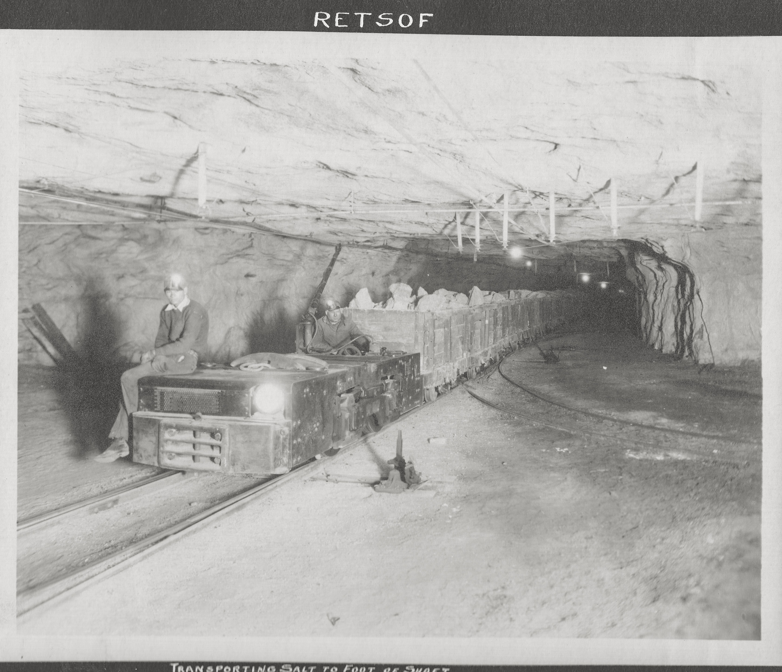  Transporting salt to foot of shaft in the Retsof Salt Mine. 