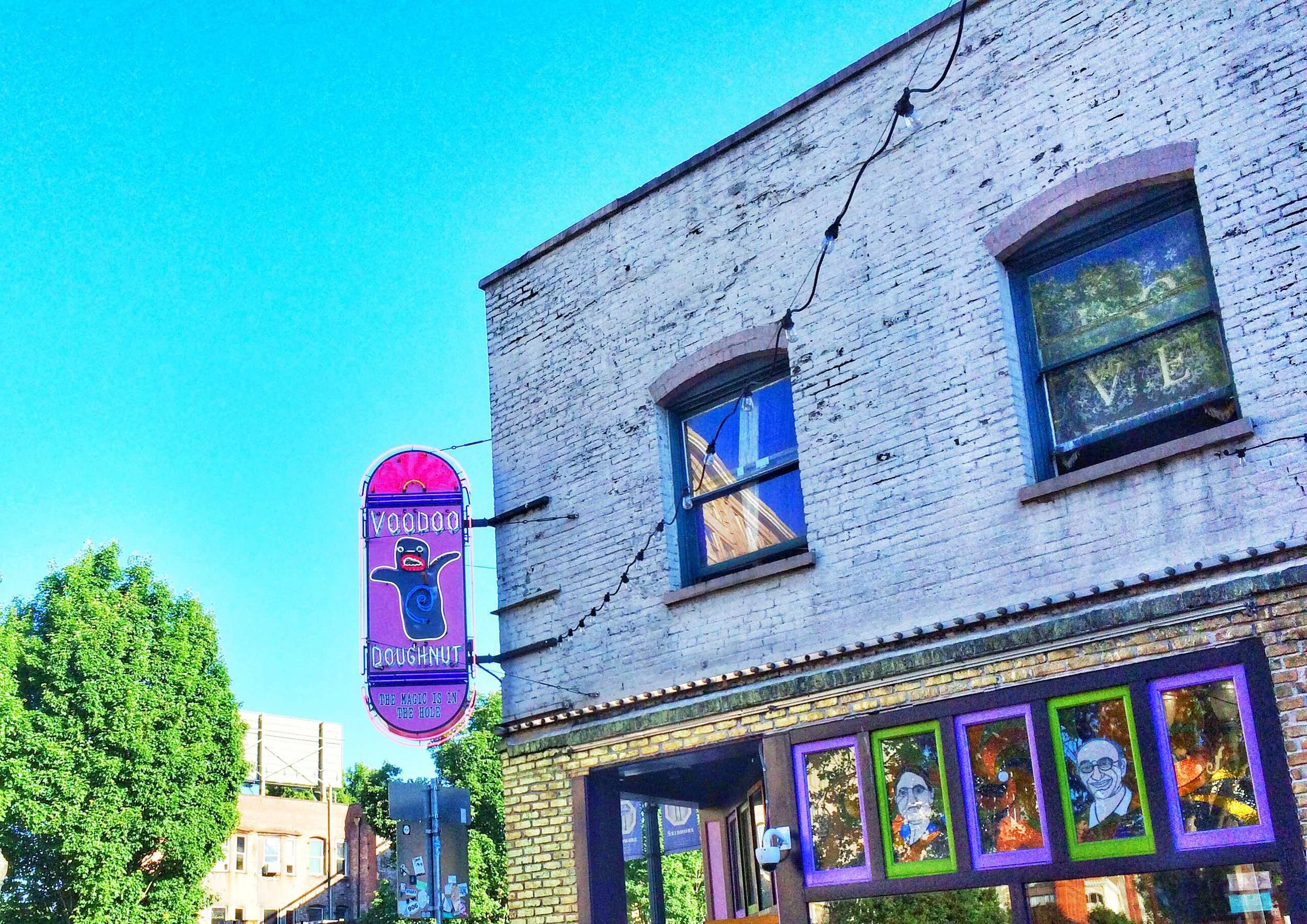 Stopping at a coffee shop before class across from the world famous Voodoo Doughnut.