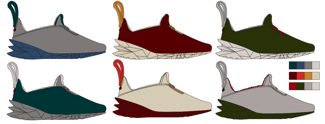 Initial color ways of one of Kevin's round 2 sketches.
