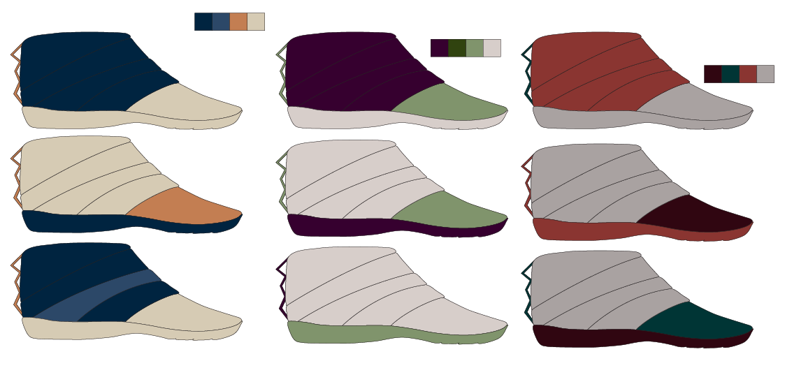 Initial color ways of one of Lacey's round 2 sketches.