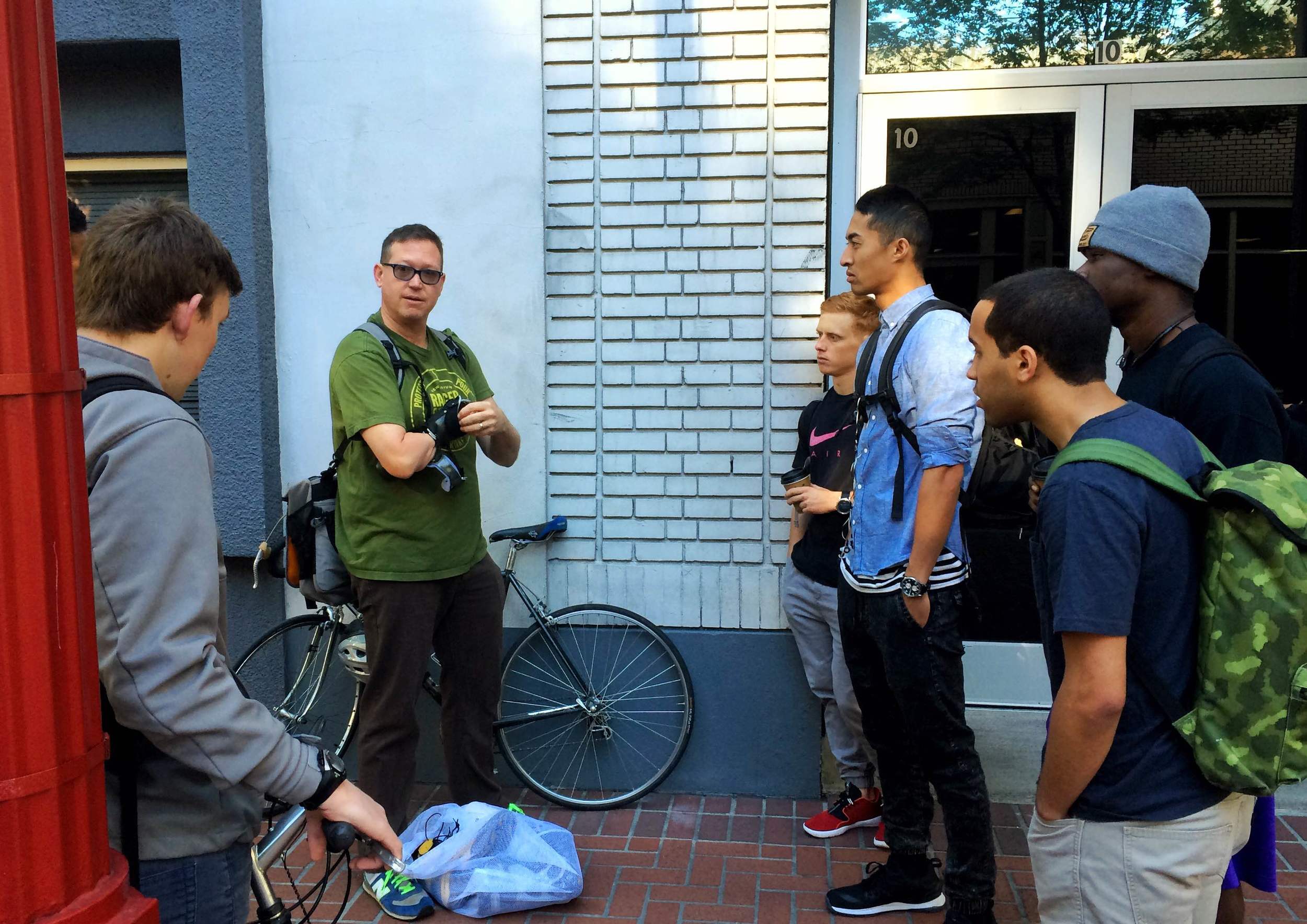 Checking out some of Jonathan's prosthetics while waiting for the door to be unlocked.