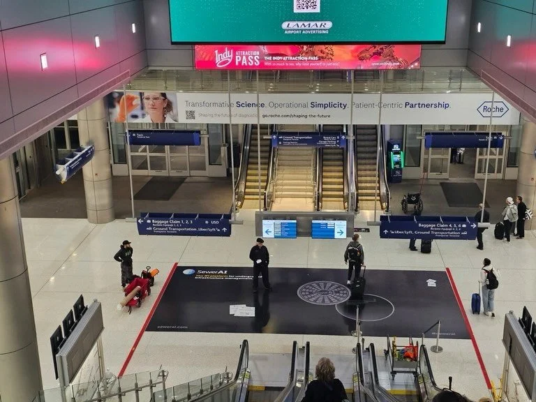 The floor signage was installed this morning in Indianapolis Airport, Schwag, and brochures are en route.&nbsp;All set for the WETT conference. 

The approach, like the newer design I&rsquo;m slowly incorporating, is bold, friendly, and a little chee