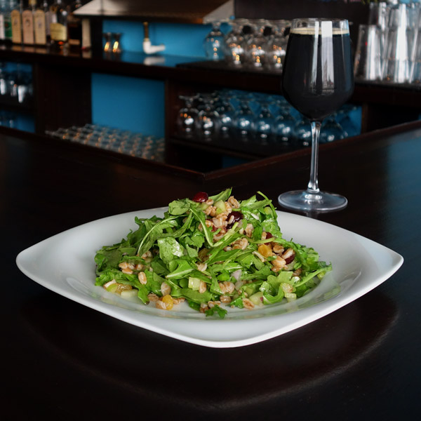 Fruit and Grains Salad: Farro grains, dried cranberries, golden raisins, celery red onion, arugula, citrus vinaigrette. $8