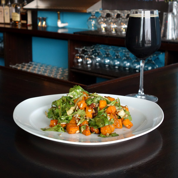 Butternut Squash Salad: Roasted butternut squash and onion, sunflower seeds, arugula, maple mustard vinaigrette. $7