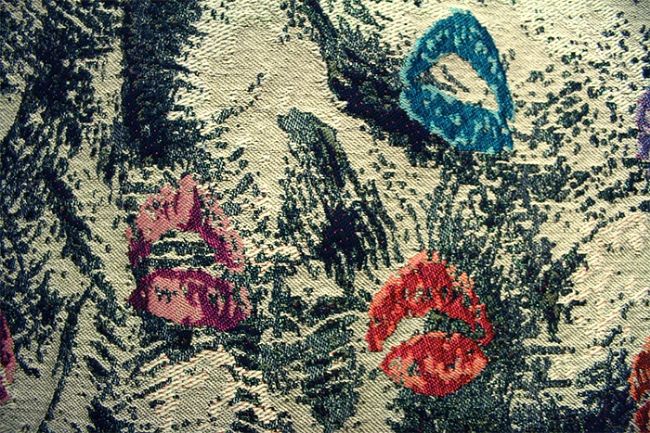  Jacquard piece inspired by makeup. In perfect repeat. All artwork originated by hand. Close up view. 