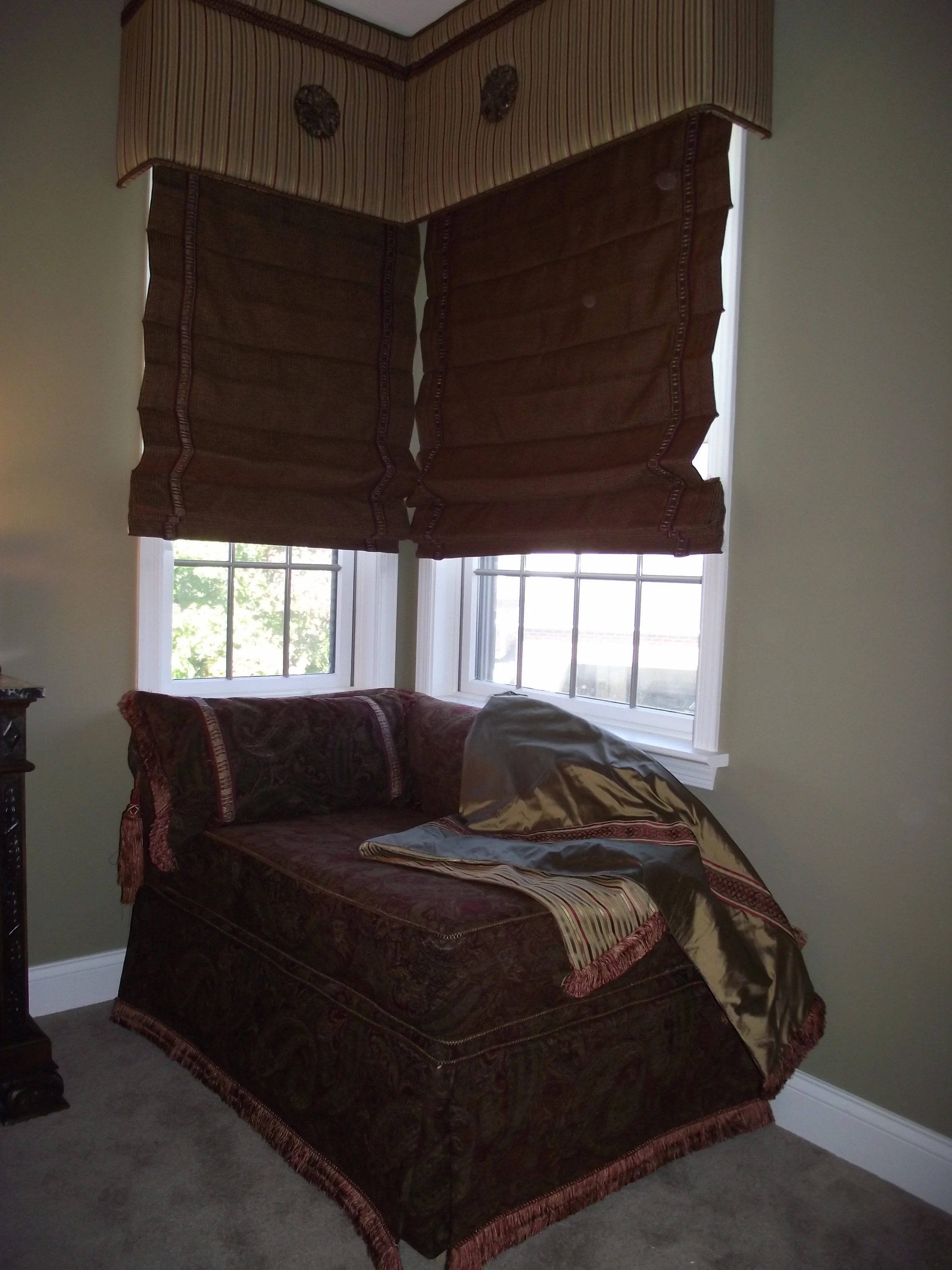 Another corner upholstered Cornice board.